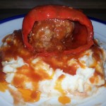 Stuffed Peppers over Better Than Mom's Mashed Potatoes