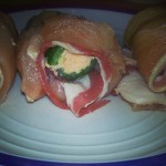 Bacon wrapped jalapeno popper chicken rolled and tooth picked. 